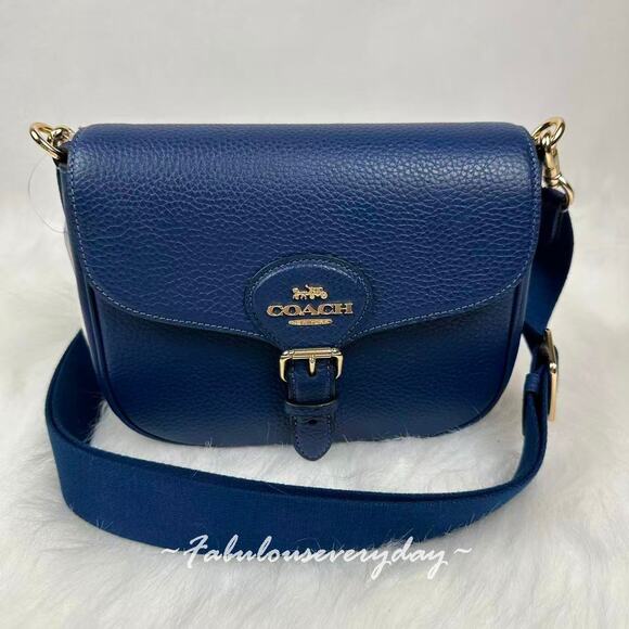 COACH Amelia Saddle Bag Shoulder/Crossbody In Leather CP107 Gold/Deep Blue NWT - Picture 1 of 8